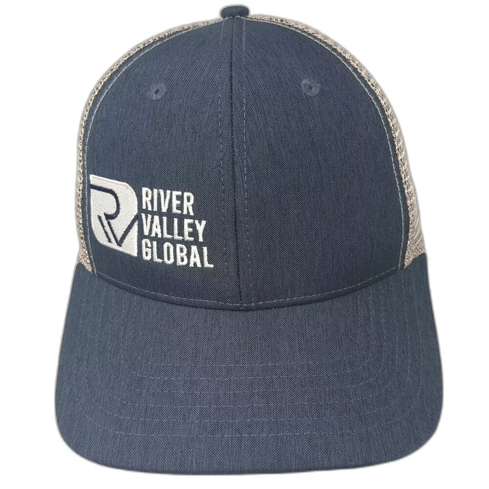 Bigaccessories Trucker Hat Blue Beige OS River Valley Global Logo Mesh Snapback